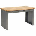 Global Industrial Extra Long Panel Leg Workbench, 96 x 36in, Power Outlets, Maple Square Edge 778327